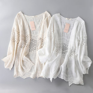 Летняя кружевная хлопковая кофта cardigan с длинным рукавом, одежда с защитой от солнца, накидка, куртка, оверсайз