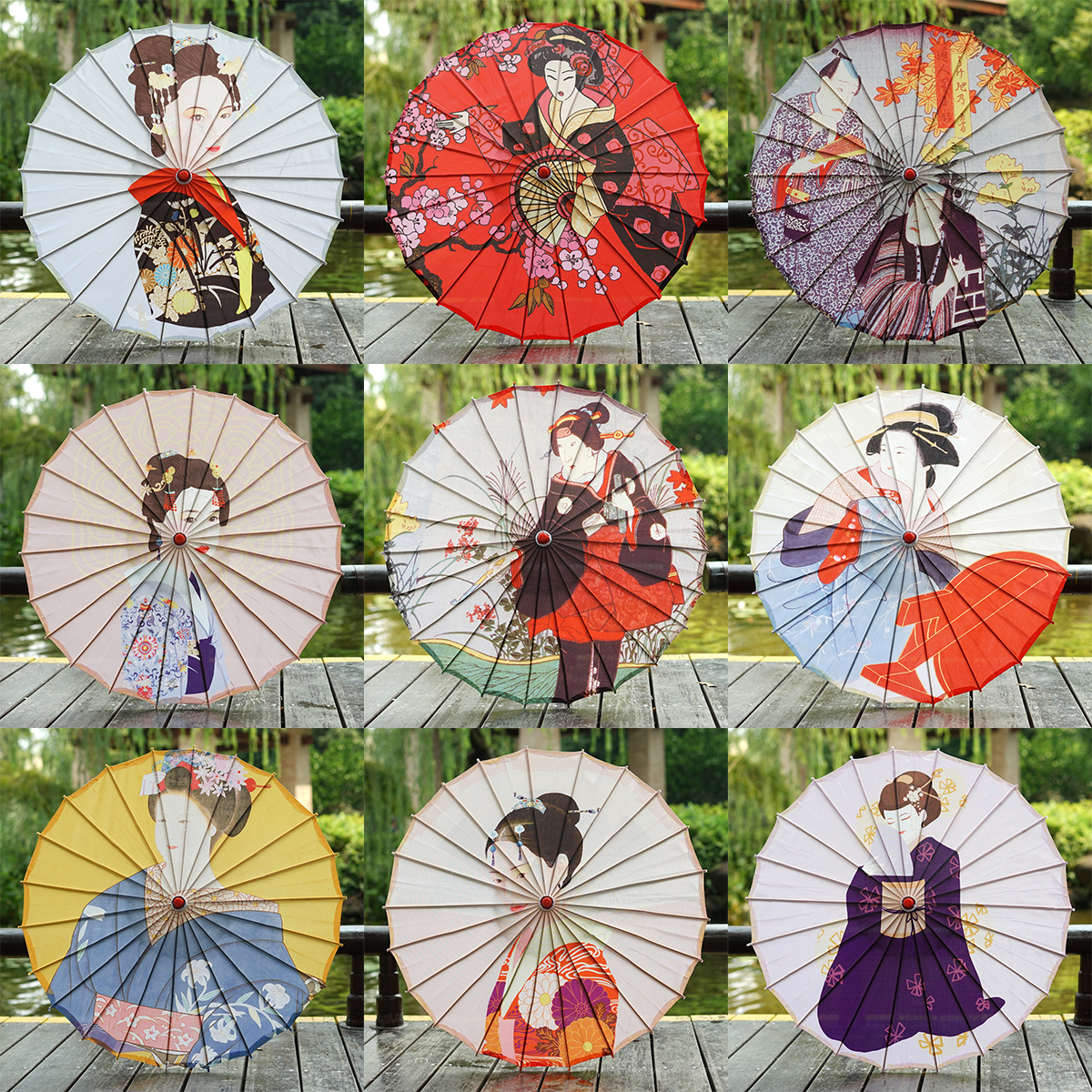 Ancient Wind Oil Paper Umbrella Japan See Women Samurai Silk Cloth Umbrella Day Style Store Aisle Suspended Ceiling Decoration Props and Photography