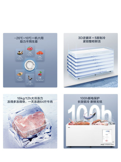 海尔428升大容量冰柜家用商用卧式大冷柜全冷冻两用冰箱