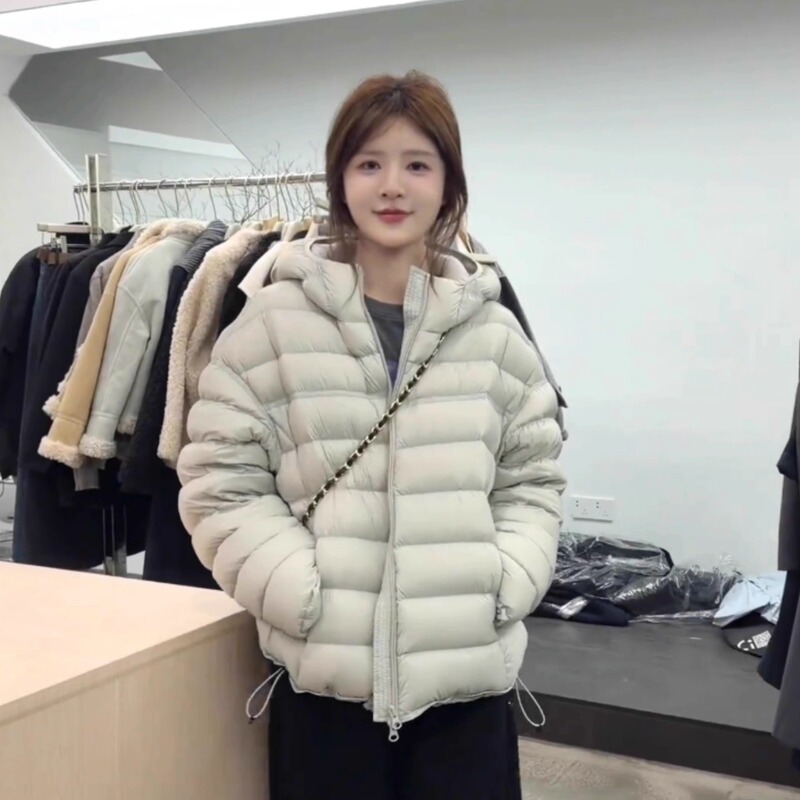 High-Fill 90% White Duck down Ribbed Puff down Jacket for Women, Short Style, 2025 New Model, Hooded, Lightweight Winter Coat