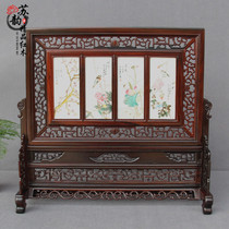 Mahogany crafts screen landscape plug-in screen home decoration red acid branch wood inlaid marble table screen living room decoration