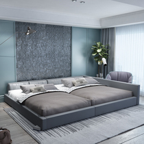 Nordic leather bed bed childrens boys and girls simple modern parent-child bed splicing bed three-child bed 2 4 meters with guardrail