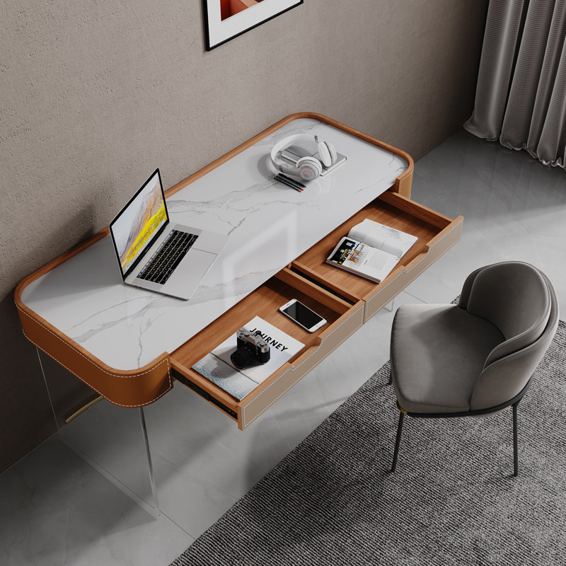 Italian style acrylic desk saddle leather home study desk small apartment bedroom light luxury rock board computer desk