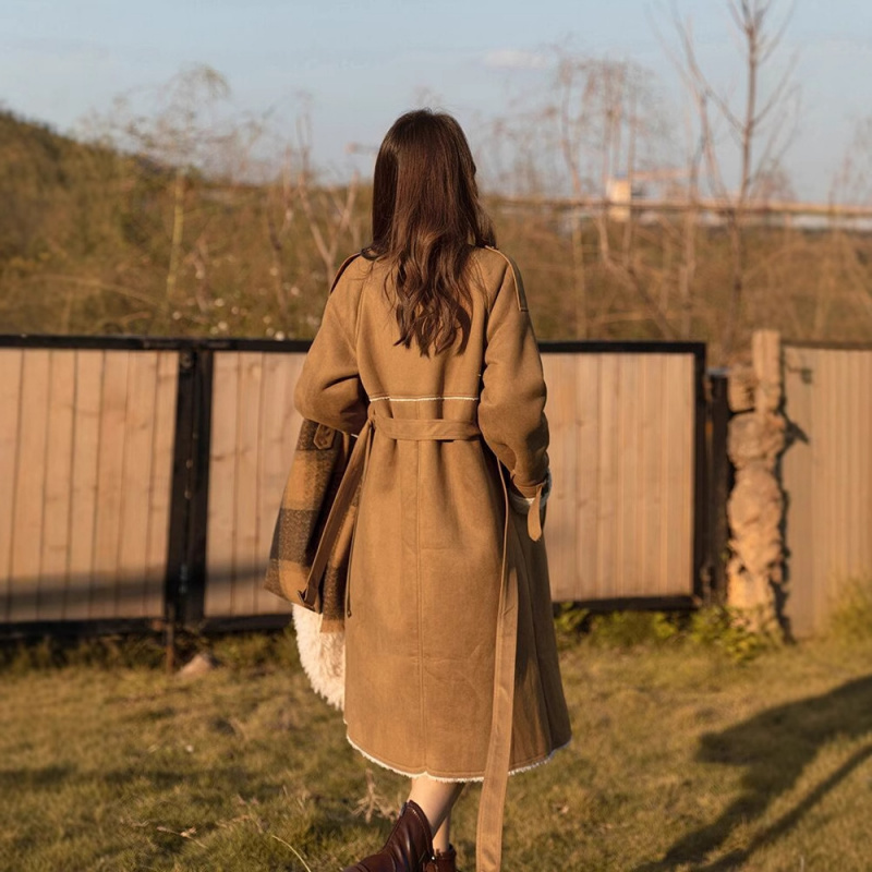 Sheepskin Fur Integrated Full Wool Trench Coat Fur Outwear Sheep Shearling Long Coat for Women 2025 Autumn and Winter New Style