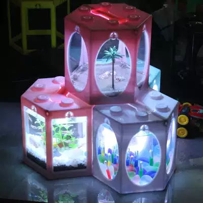 Creative Linglong Square Aquarium Glass Eco Bottle Mini Micro Landscape Living Fighting Fish Pet Desktop Fish Tank