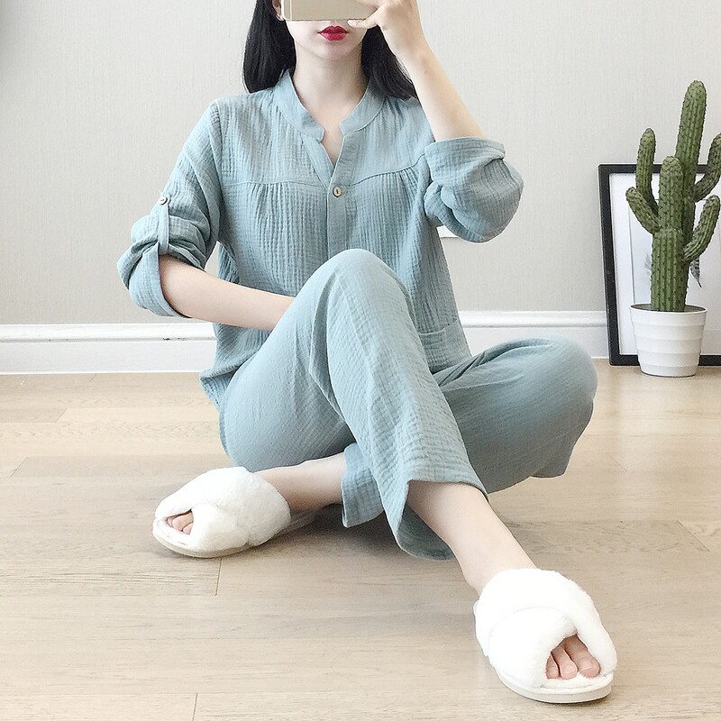 Day Ensemble Pure Cotton Cotton Cloth Pajamas Woman Spring Autumn Season Long Sleeve Cardiovert Summer Thin And Sweet Strawberry Home Conserved Two Style Suits