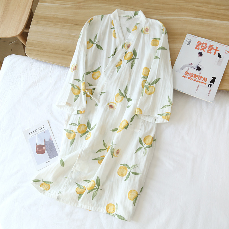 Spring, summer, autumn, Japanese-style cotton gauze kimono nightgown, homewear, long version of pajamas, bathrobes, bathrobes, steaming clothes, sauna clothes