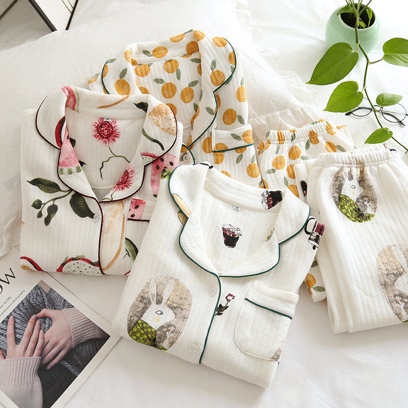 Pajamas Lady Spring and Autumn Carrying Cotton Long Sleeves Household Cotton Winter Thin Clothes Winter