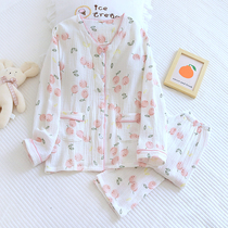 With Chest Cushion Spring Pyjamas Women Full Cotton Cotton Cloth Spring Autumn Day Department Cute Sweet and pure cotton Home Casual Suit Thin