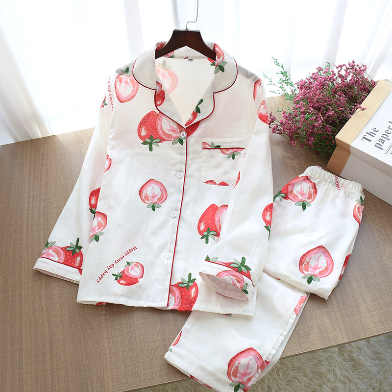 Spring Autumn Season Pure Cotton Cotton Cloth Pajamas Lady Long Sleeve Full Cotton Lace Sweet loose Summer Korean version Home Home Suit Suit
