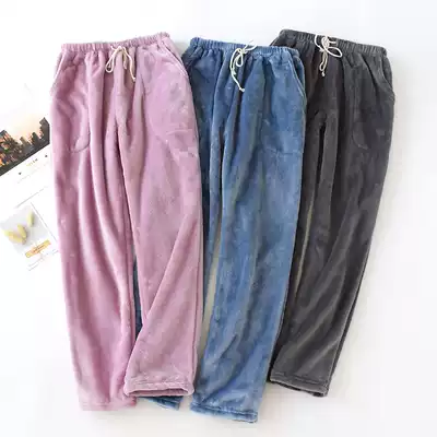 Coral velvet pajamas men's and women's autumn and winter fairy warm pants flannel loose outer wear lazy thickened warm home pants