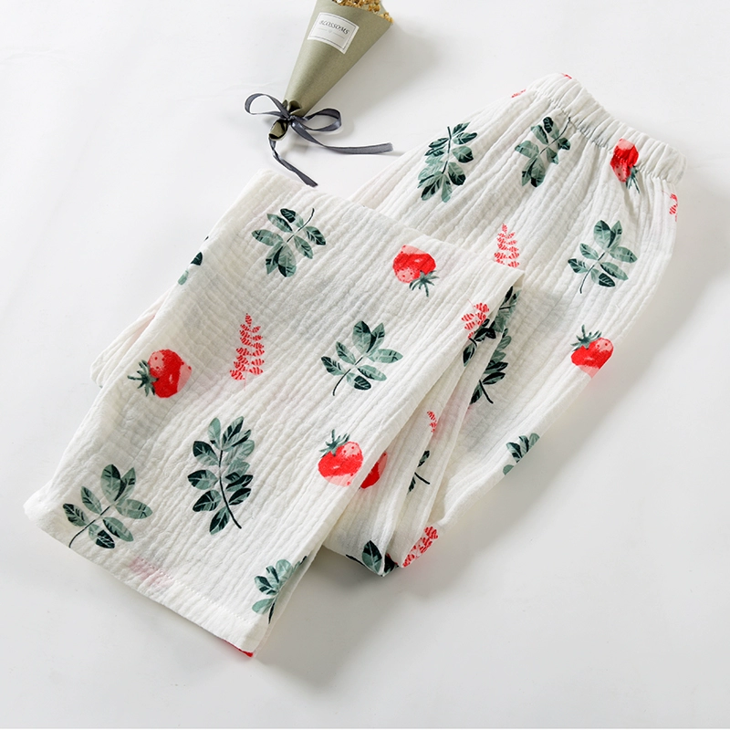 Bộ đồ ngủ mùa hè phụ nữ mùa hè quần dài tay vải cotton gạc vải crepe có thể được mặc bộ quần áo dịch vụ tại nhà mùa hè mỏng - Cha mẹ và con