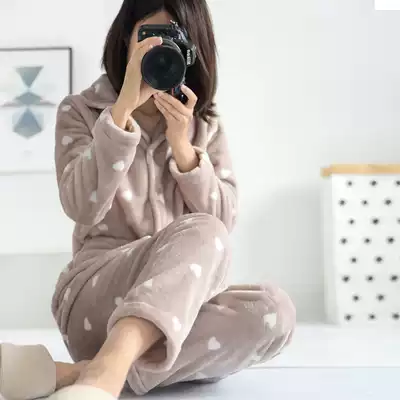 Autumn and winter coral velvet pajamas women's spring and autumn long-sleeved thickened flannel suit cute summer plus velvet home clothes