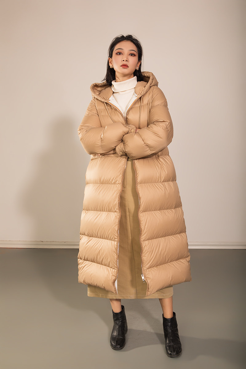 Haywood 2022 new feather jacket long white velvet fashion warm winter lady coat hood