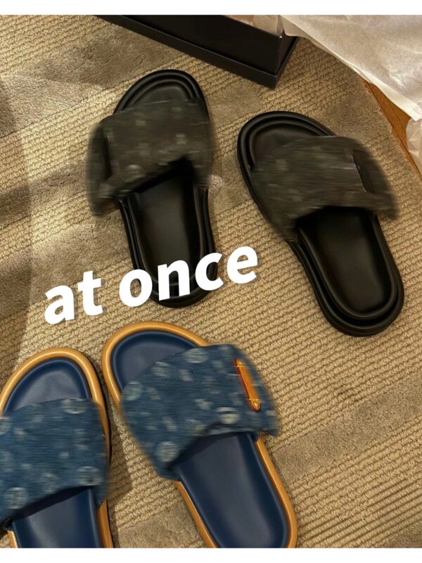 New High-End Must-Have~ Summer Denim Slippers for Women with Velcro Straps and Thick Soles