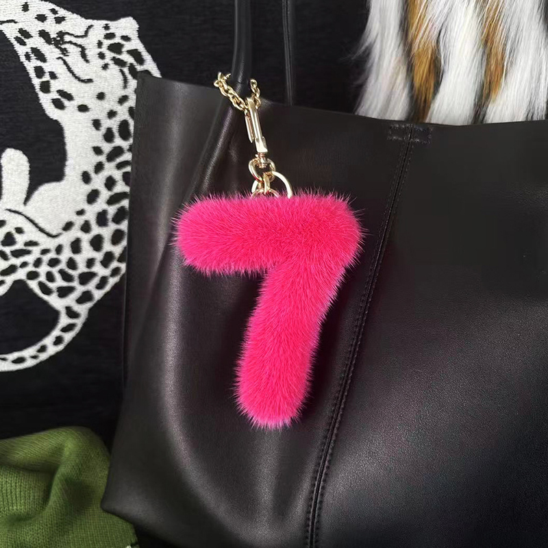 Imported Mink Fur Plush Lucky Number Keychain Bag Pendant Car Accessory Pom-Pom Ornament Exquisite Gift