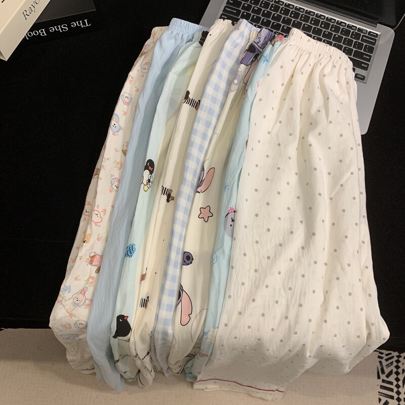 Cartoon-Style Dachshund Pure Cotton Gauze Summer Pajama Pants for Women, Cute Long Pants for Walking, Student Spring and Autumn Loungewear