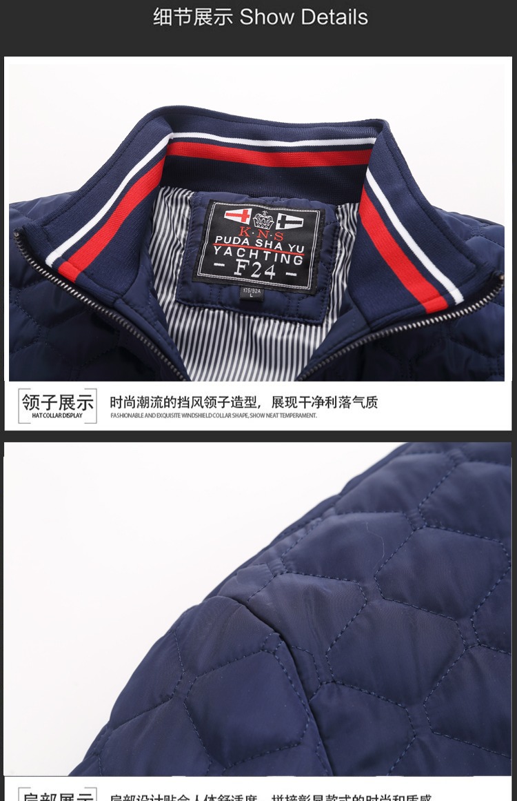 Mùa thu và mùa đông mô hình đích thực cổ áo cá mập nam cotton cotton kích thước lớn kẻ sọc áo khoác nam thanh niên quần áo cotton mỏng áo phao lông vũ