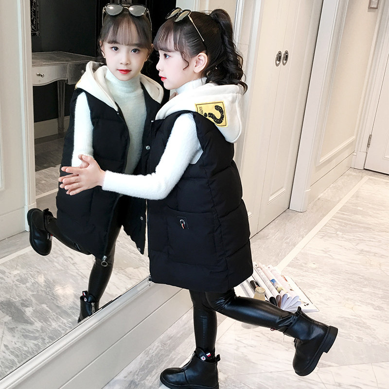 Girl Machia Winter Dress Foreign Pie Dress Medium Long Version Coat 2021 New Children Down Cotton Canon Shoulder-to-cap Malclamp