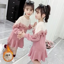 Girls Winter Dress Plus Velvet Dress Girls Thick Warm Top Cotton base shirt