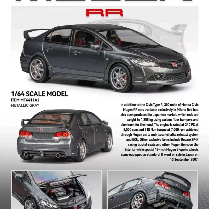 In-Stock Mt Microturbo 1:64 Honda Fd2 Civic Type Rf Unlimited Mugen Rr Car Model