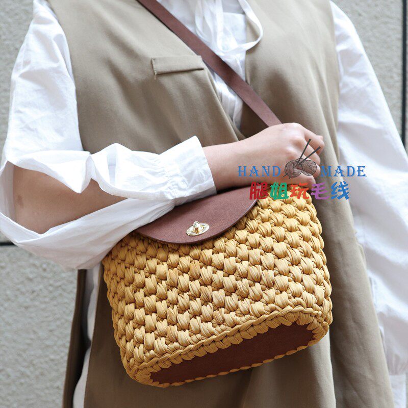 Leg brother-in-law Play in a wool thread strip line Obliquely Cross Pack 100 Hitch Artisanal Diy Lady Backpack Material Bag Crochet Non Finished Product 