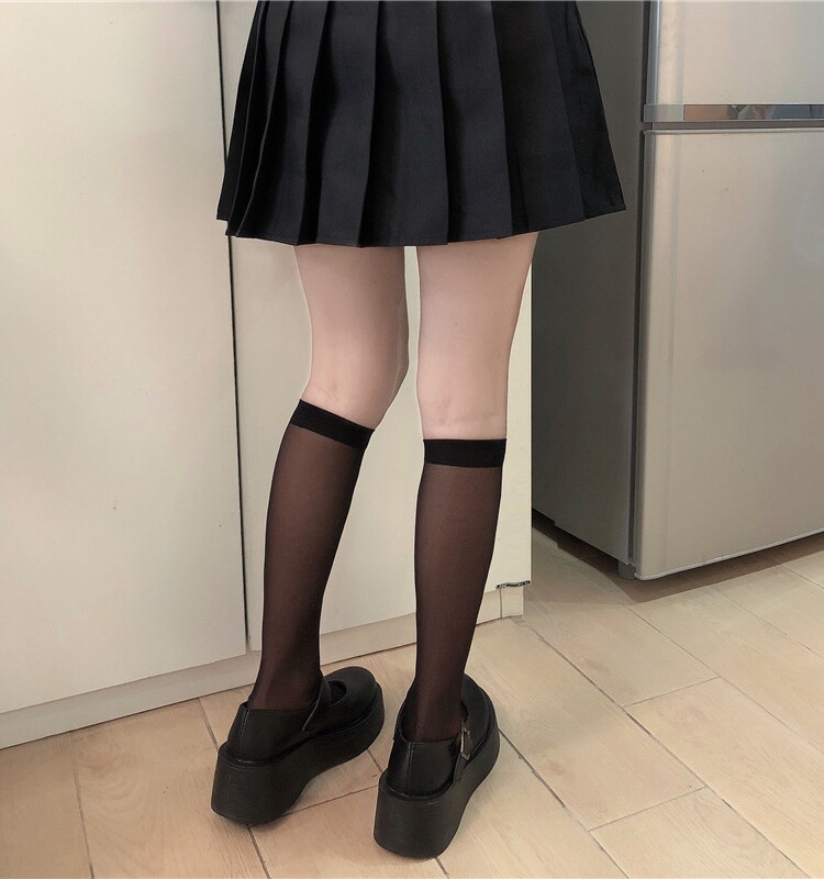 Black calf socks thin mode of summer transparent in tide Japanese JK socks college wind semi-silk stockings