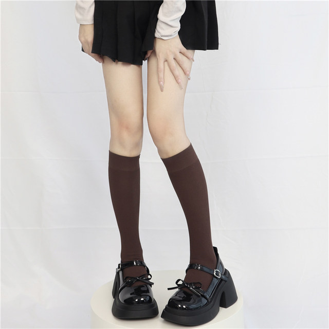 ຄວາມດັນ calf socks stovepipe mid-tube warm jk college style spring and autumn goose down knee socks basic socks uniform black