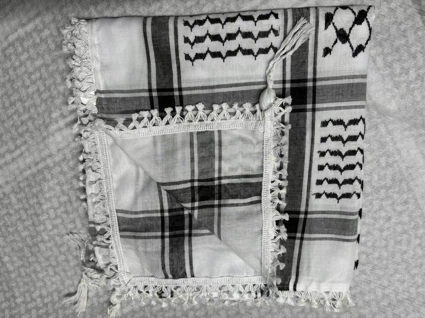 阿拉伯提花棉花球红黑彩双结头巾-阿拉法特满天星密结迪拜民族风详情5