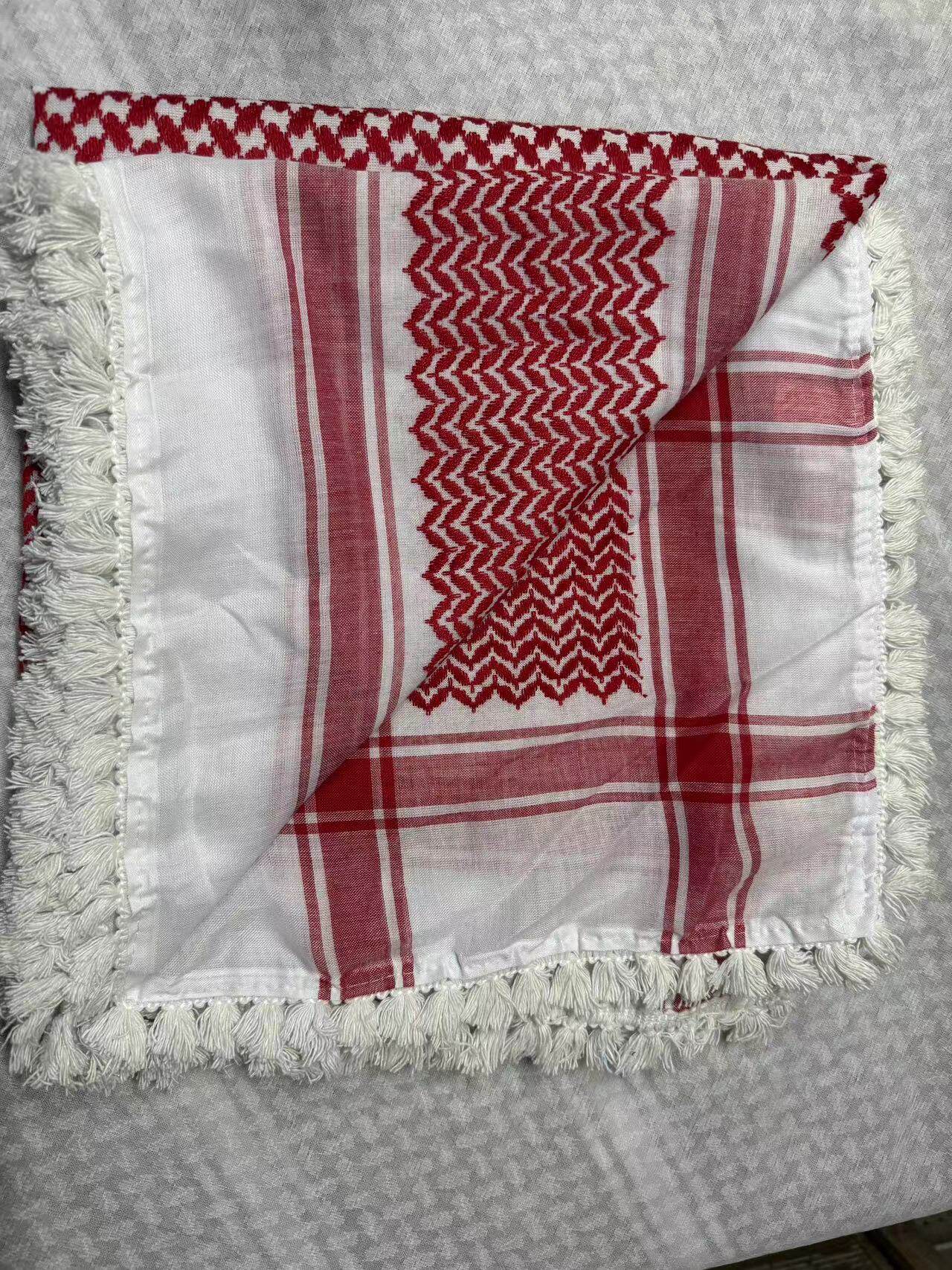 阿拉伯提花棉花球红黑彩双结头巾-阿拉法特满天星密结迪拜民族风详情9