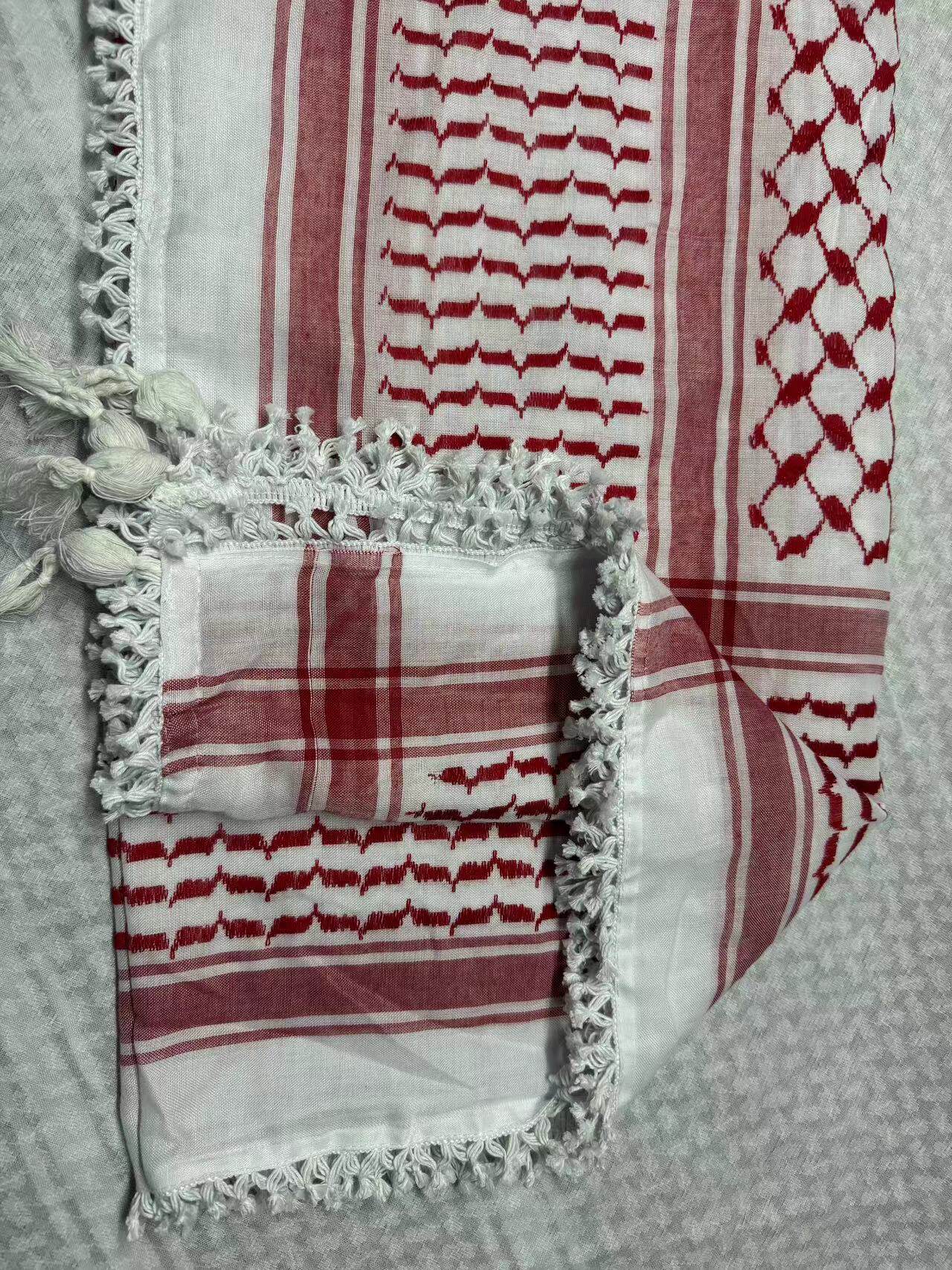 阿拉伯提花棉花球红黑彩双结头巾-阿拉法特满天星密结迪拜民族风详情3