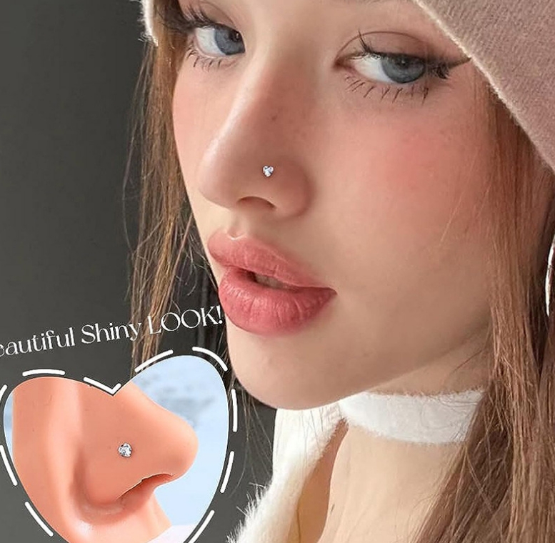 愛の鼻ピアス抗アレルギースーパーフラッシュカラフルな耳骨スタッドL字型Sカーブロッド鼻飾りジルコン鼻リングヨーロッパとアメリカのピアス耳スタッド