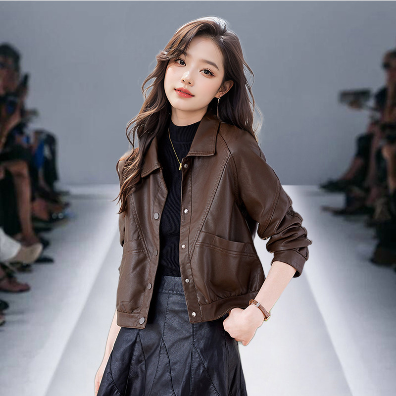 Henning genuine leather brand leather dress lady gush 2023 Winter new ladies small sub bursting with a sheep leather jacket-Taobao