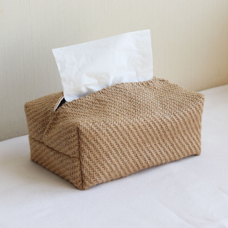 Japan-style Briefing Paper Towel Box Home Living Room Folk Sleeping Cotton Numb Cloth Art Sanitary Paper Box Jute Paper Towel Set Rectangular Art