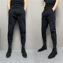 Autumn mens slim feet jeans stretch thin casual pencil pants thickened trend versatile tapered pants