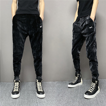 2021 autumn and winter Men gold velvet bunches feet casual pants solid color elastic slim feet spirit guy thick Haren pants