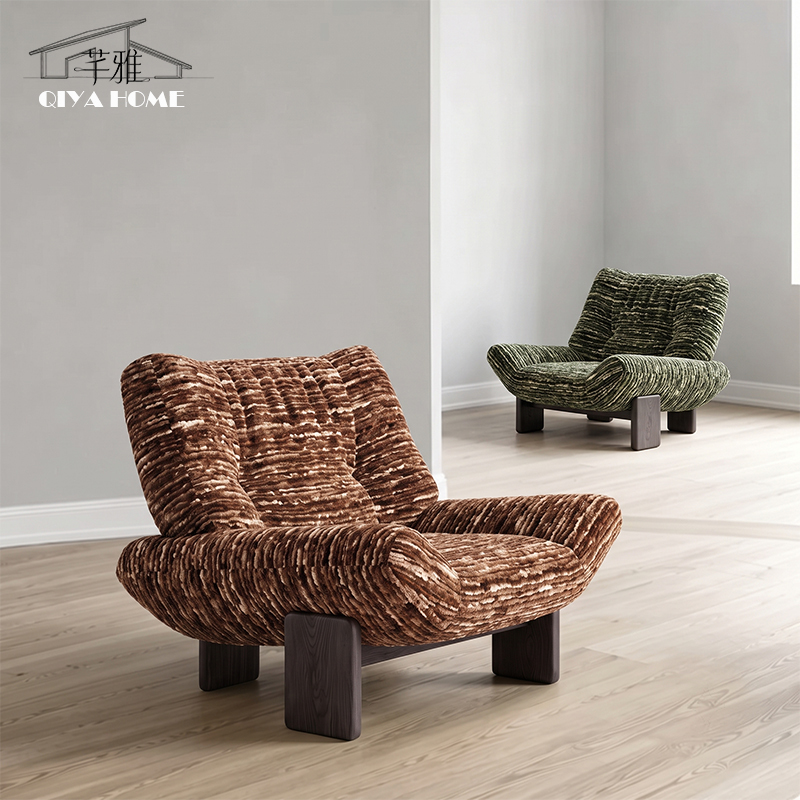 Medieval-Style Retro Chenille Velvet Single Sofa Chair, Italian Designer Solid Wood Leg Lazy Lounge Chair for Living Room and Balcony Medieval-Style Retro Chenille Velvet Single Sofa Chair, Italian Designer Solid Wood Leg Lazy Lounge Chair for Living Room and Balcony