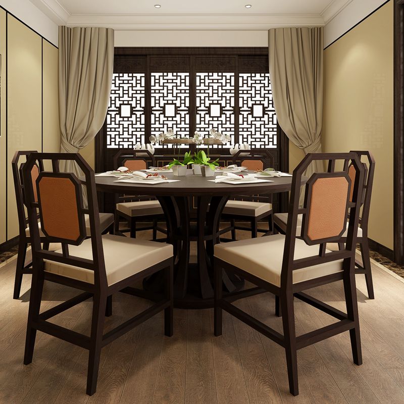 New Chinese dining table and chair combination hotel villa model room modern Chinese minimalist solid wood round table dining room furniture