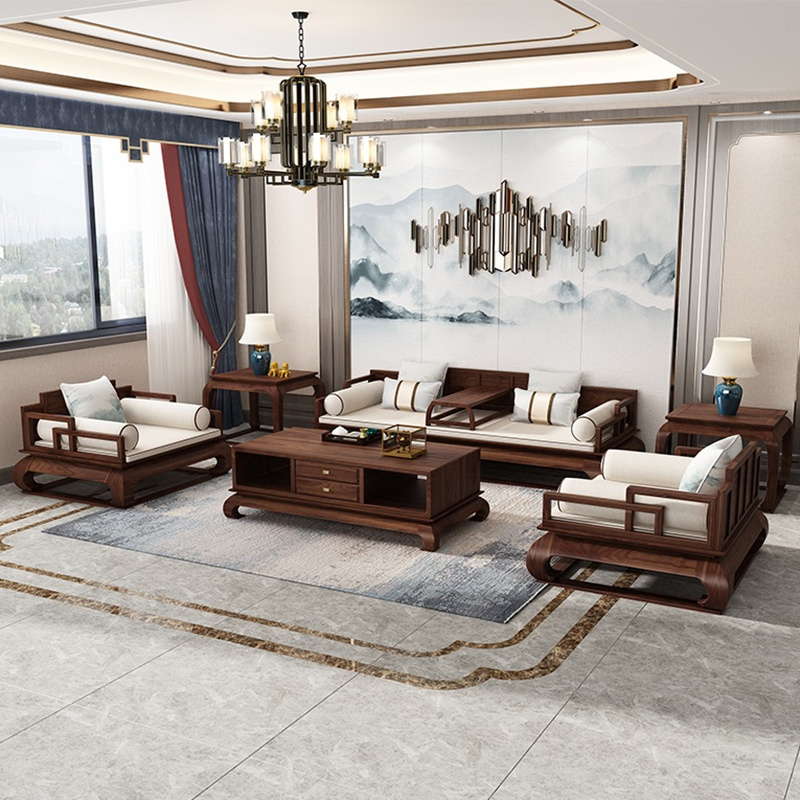New Chinese all-solid wooden sofa black walnut muro Han bed living room Zen Rohantamin imitated ancient furniture