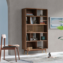 North American black walnut bookcase study living room locker storage cabinet vertical cabinet Japanese simple custom solid wood bookshelf