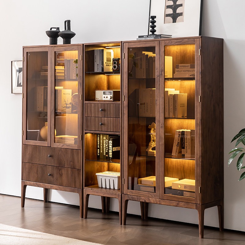 North American Black Walnut Bookshelf Combined Book Frame Nordic Modern Customized Style Style Style Wood Show Cabinet