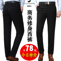 Rich bird autumn and winter thick mens pants wool trousers slim middle-aged straight casual pants Business Korean suit pants