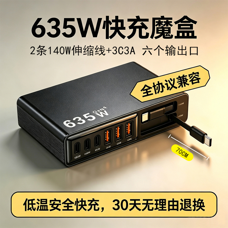 635W Fast Charging Magic Box Multifunctional Gallium Nitride Charger Multi-Port Desktop Charging Station with Built-In Retractable Cable, Fully Protocol Compatible, Suitable for Android and Apple Devices, Laptops, Tablets, Mobile Phones, and Earphones 635W Fast Charging Magic Box Multifunctional Gallium Nitride Charger Multi-Port Desktop Charging Station with Built-In Retractable Cable, Fully Protocol Compatible, Suitable for Android and Apple Devices, Laptops, Tablets, Mobile Phones, and Earphones