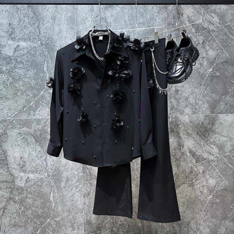 Trendy Brand Heavy-Duty Design Embroidered Three-Dimensional Long-Sleeve Shirt for Men, Autumn Korean Style Fashion Loose Casual Shirt Trendy Brand Heavy-Duty Design Embroidered Three-Dimensional Long-Sleeve Shirt for Men, Autumn Korean Style Fashion Loose Casual Shirt
