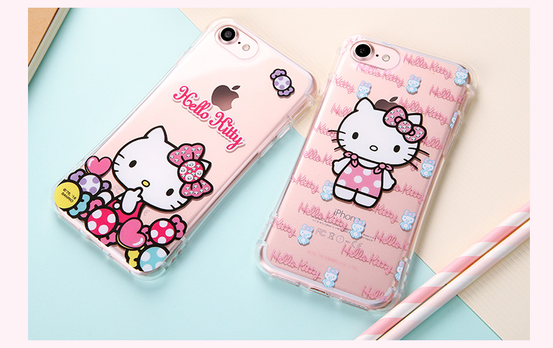 Hello Kitty Cincher Slim Waist Bling Crystal Rhinestone Diamonds Transparent TPU Cover Case for Apple iPhone 7 Plus & iPhone 7