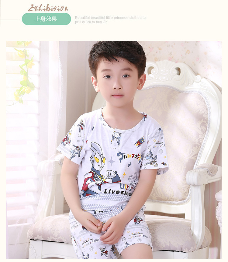Đồ ngủ trẻ em mùa hè cậu bé mỏng phần bé trai cotton phù hợp với trẻ em mùa hè tay áo ngắn trẻ lớn 12 tuổi 15 trẻ em đồ mặc nhà