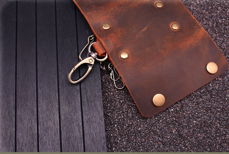 Điên ngựa da handmade móc túi thắt lưng nam da retro đơn giản thực vật rám nắng da đầu lớp da túi chìa khóa sáng tạo ví đựng chìa khóa nữ