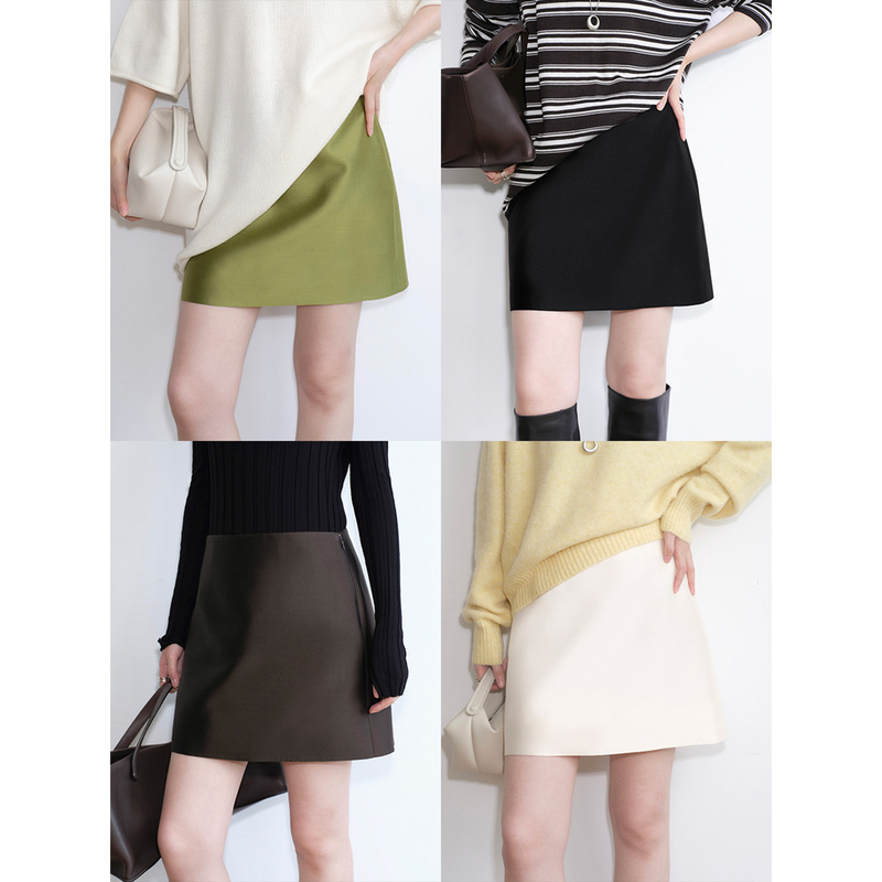 Amyy Studios Heavy 32mm Glossy Mulberry Silk Wool Fabric Fashionable A-Line Straight Short Skirt