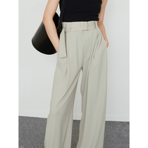 Amyy Studios imported triacetic acid comparable to silk wide belt and ground slim fashionable bai tie wide leg pants