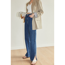 Amyy Studios modern feel leg fine 1oo% long-staple cotton cover cross-foot opening split straight jeans